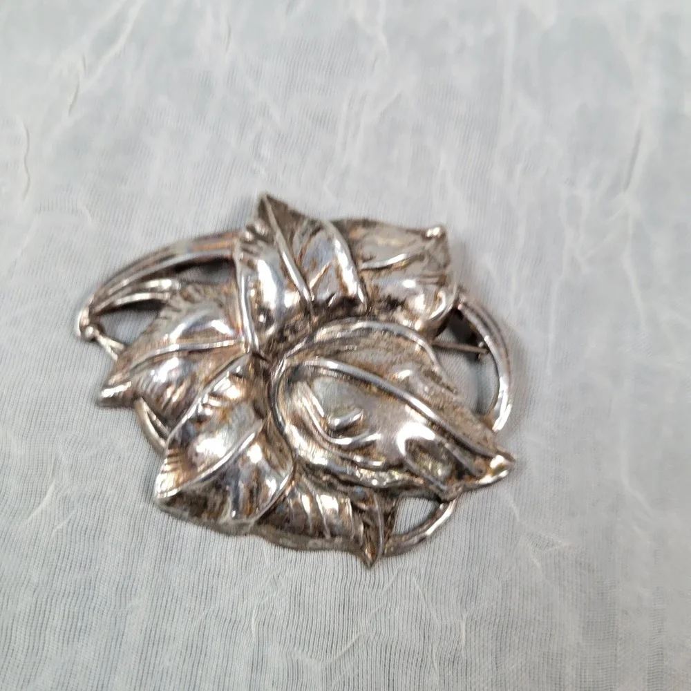 Vintage Sterling Silver Dimensional Floral Leaf Brooch Pin 11.45g